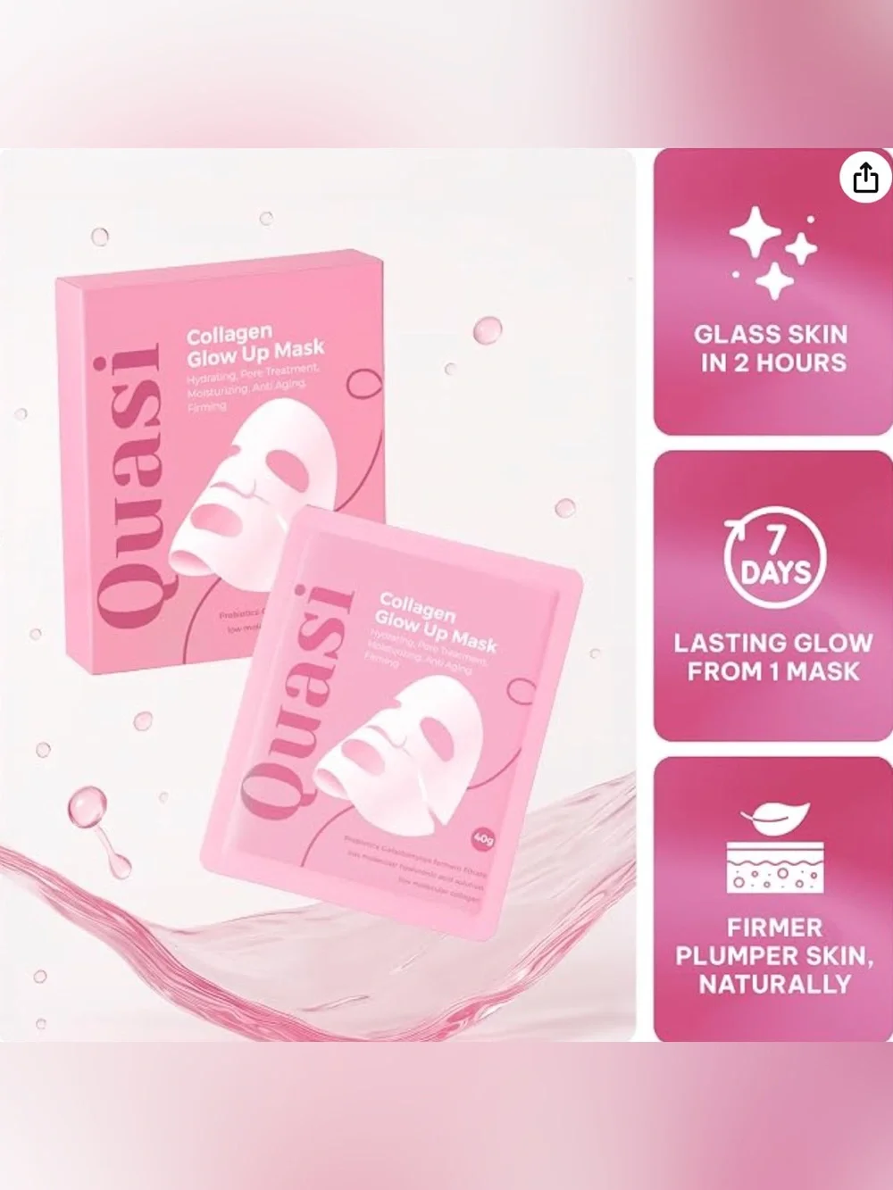 Collagen Glow Up Mask - Pink (4 Pack)